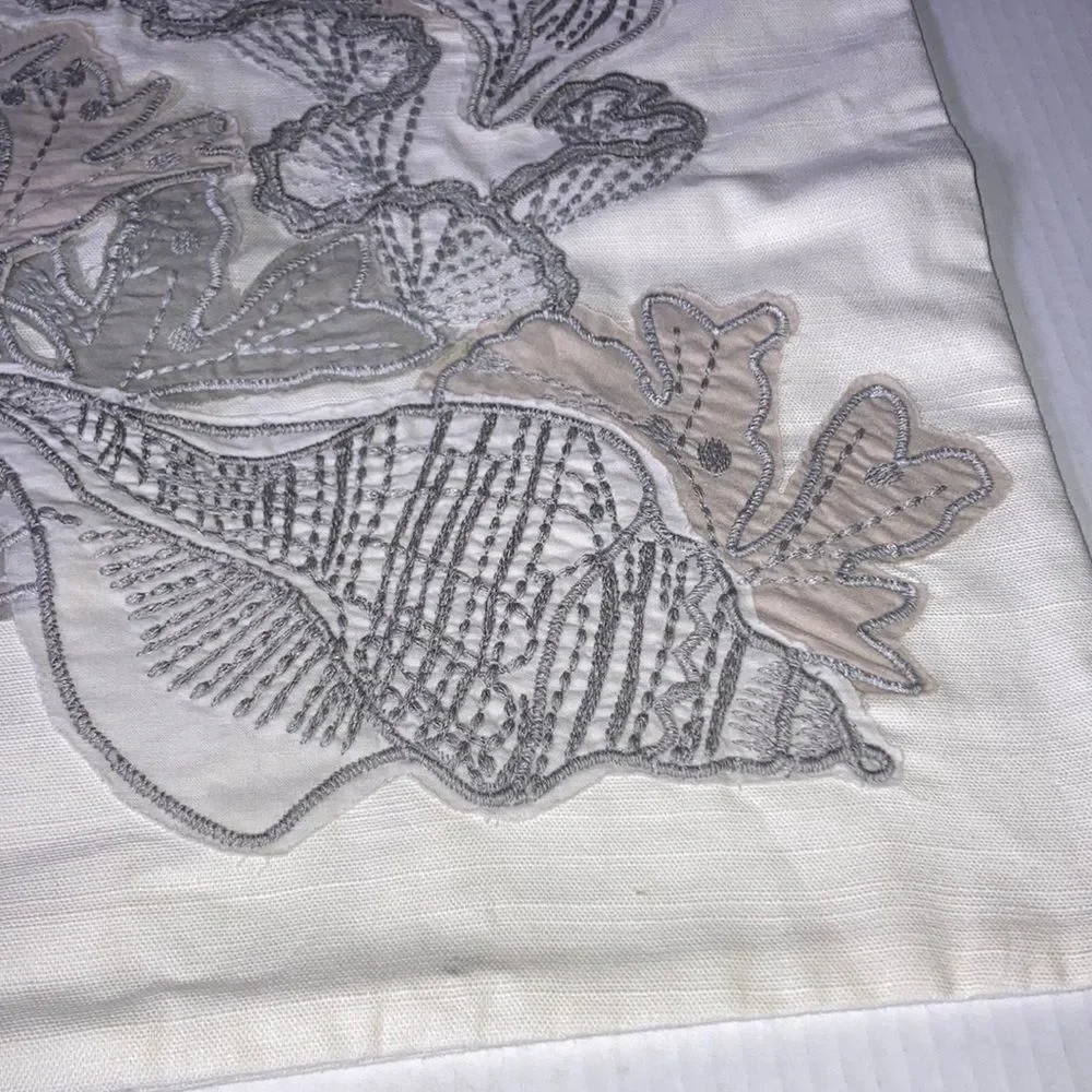 POTTERY BARN Nautical Beach Embroidered Coral Seashell Pillow Cover 20 x 20 inch